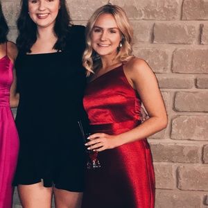 Red Satin Midi Dress